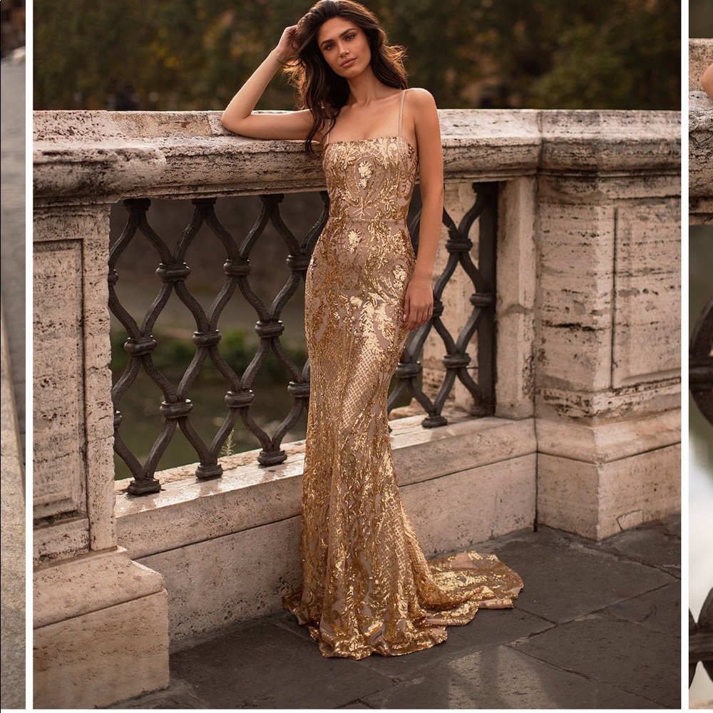 Alamour The Label Gold Sequin Mermaid Prom Dress